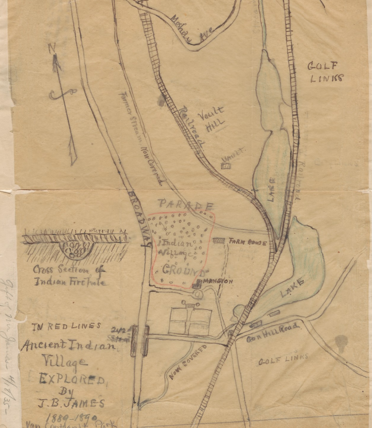 Map of area explored by J.B. James in Van Cortlandt Park