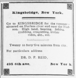An ad in the "Colored American" newspaper from 1901 advertising Kingsbridge as a vacation spot