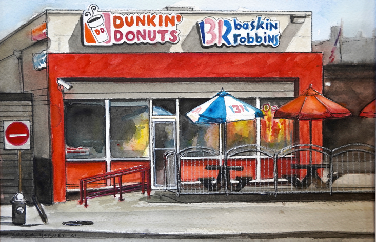 Watercolor painting of Dunkin Donuts