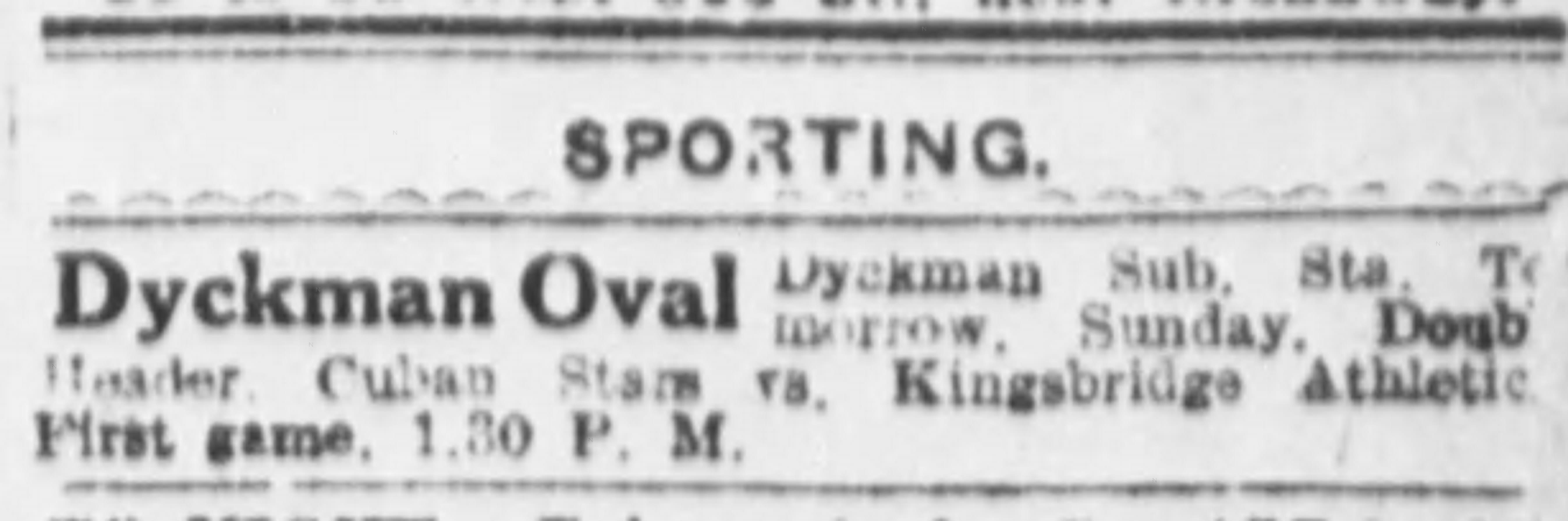 1917 Cuban Stars Kingsbridge Athletics Dyckman Oval